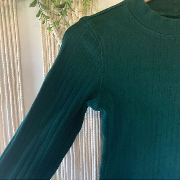 AMERICAN EAGLE Cotton Long Sleeve Mock Neck Cropped Top Forrest Green Size Small - Picture 5 of 9